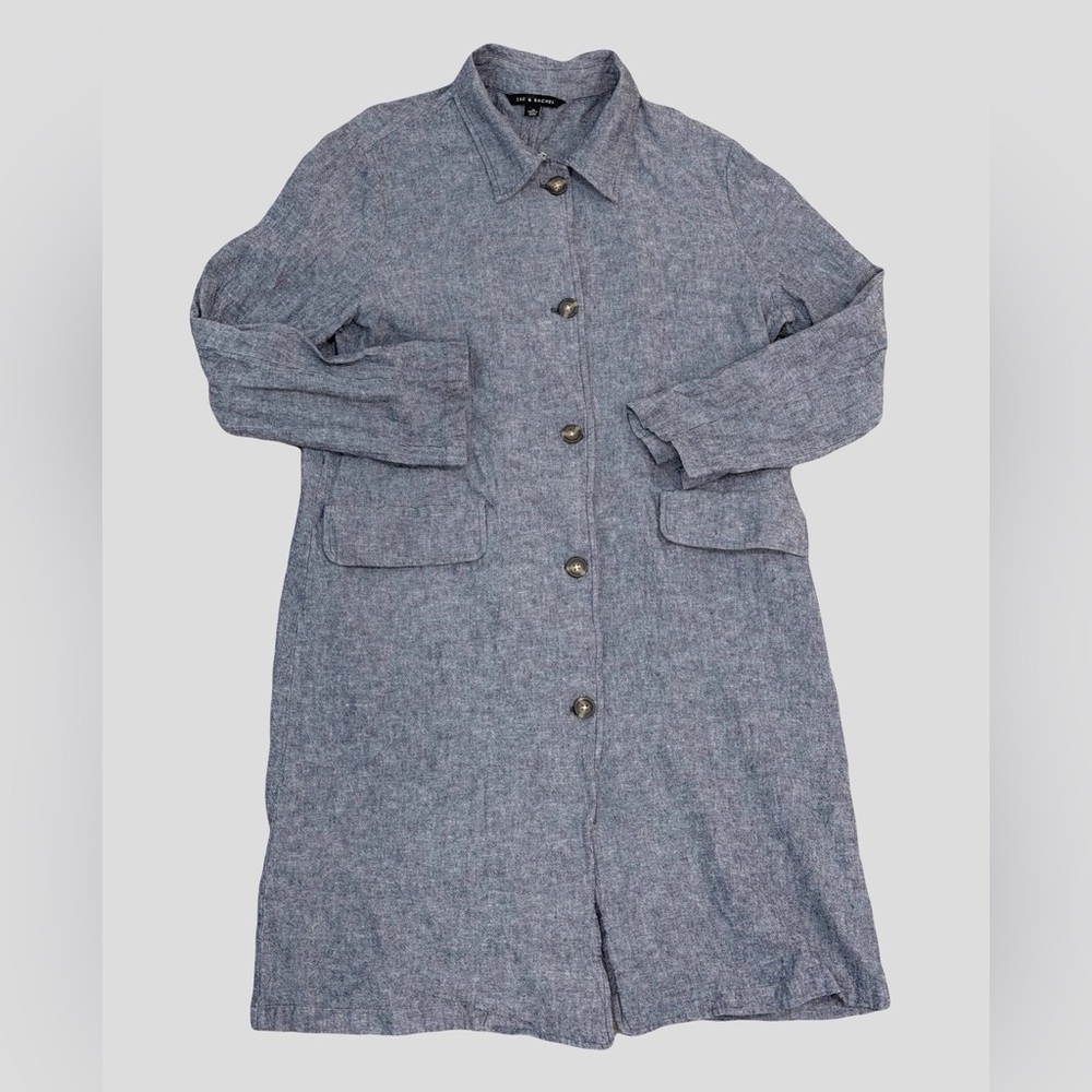 Zac & Rachel linen blend long lightweight jacket Women's Medium Blue Denim